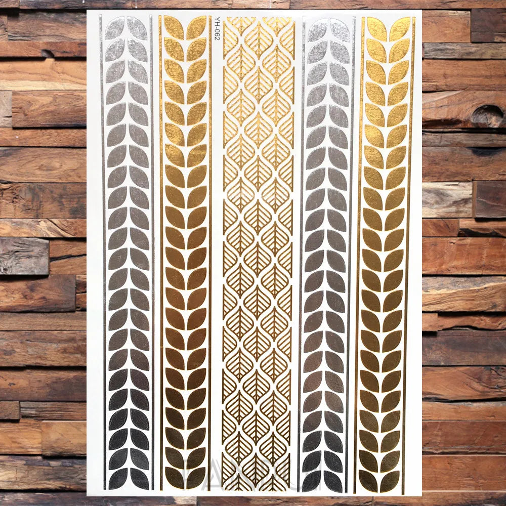 Sexy Sun Moon Star Temporary Tattoo Women Party Body Arm Art Fake Flash Tatoos Gold Metallic Tattoo Stickers Girl Bracelet Wrist