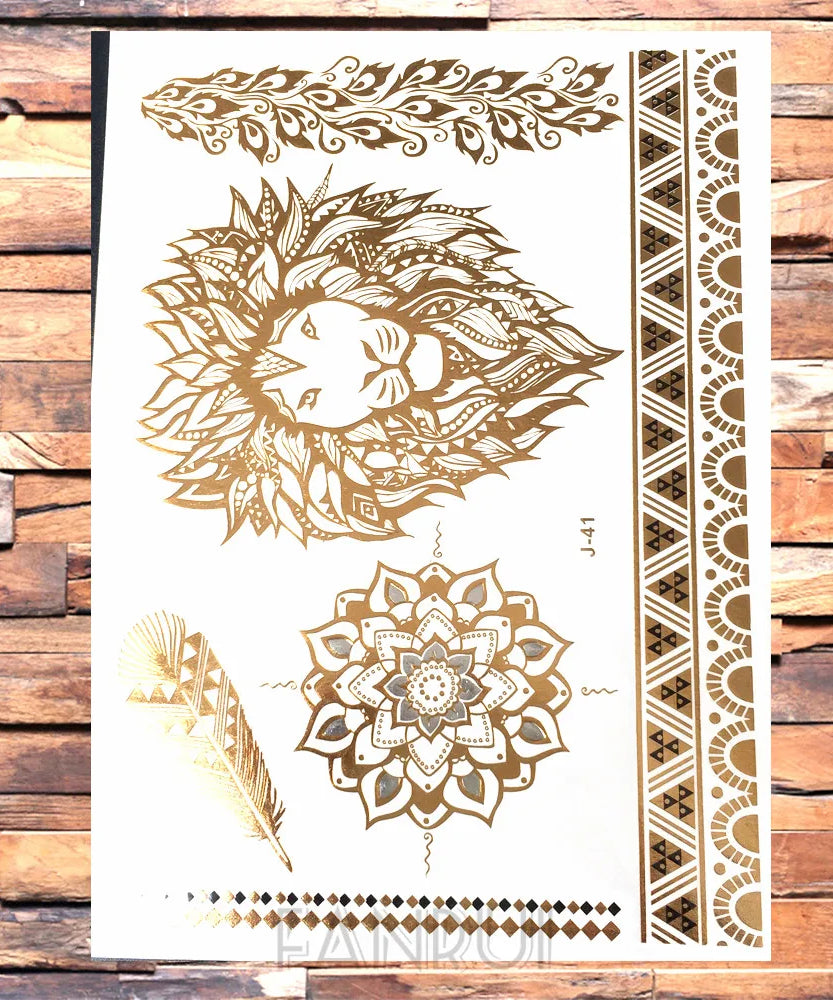 Sexy Sun Moon Star Temporary Tattoo Women Party Body Arm Art Fake Flash Tatoos Gold Metallic Tattoo Stickers Girl Bracelet Wrist