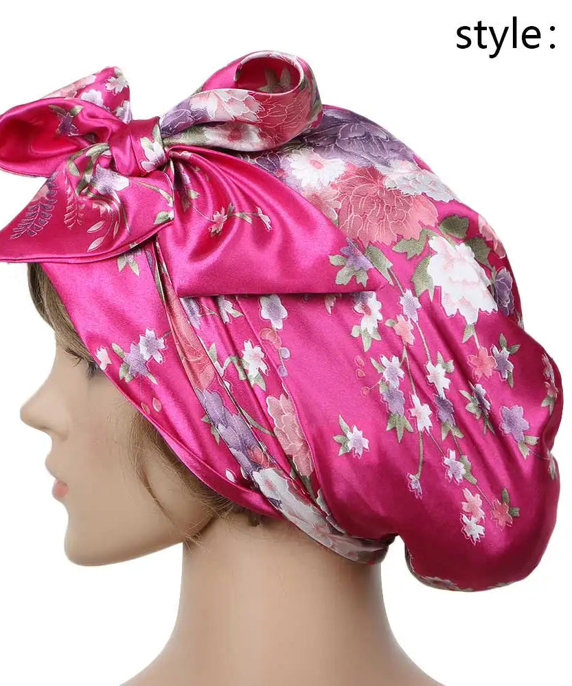 Women Fashion Sleeping Bonnet Cap Soft Pure Silk Sleep Hats Hair Care Wrap Female Night Cap 10 kinds of color