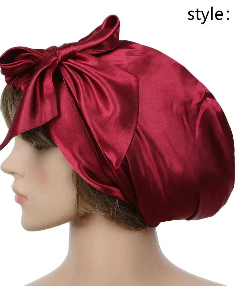 Women Fashion Sleeping Bonnet Cap Soft Pure Silk Sleep Hats Hair Care Wrap Female Night Cap 10 kinds of color