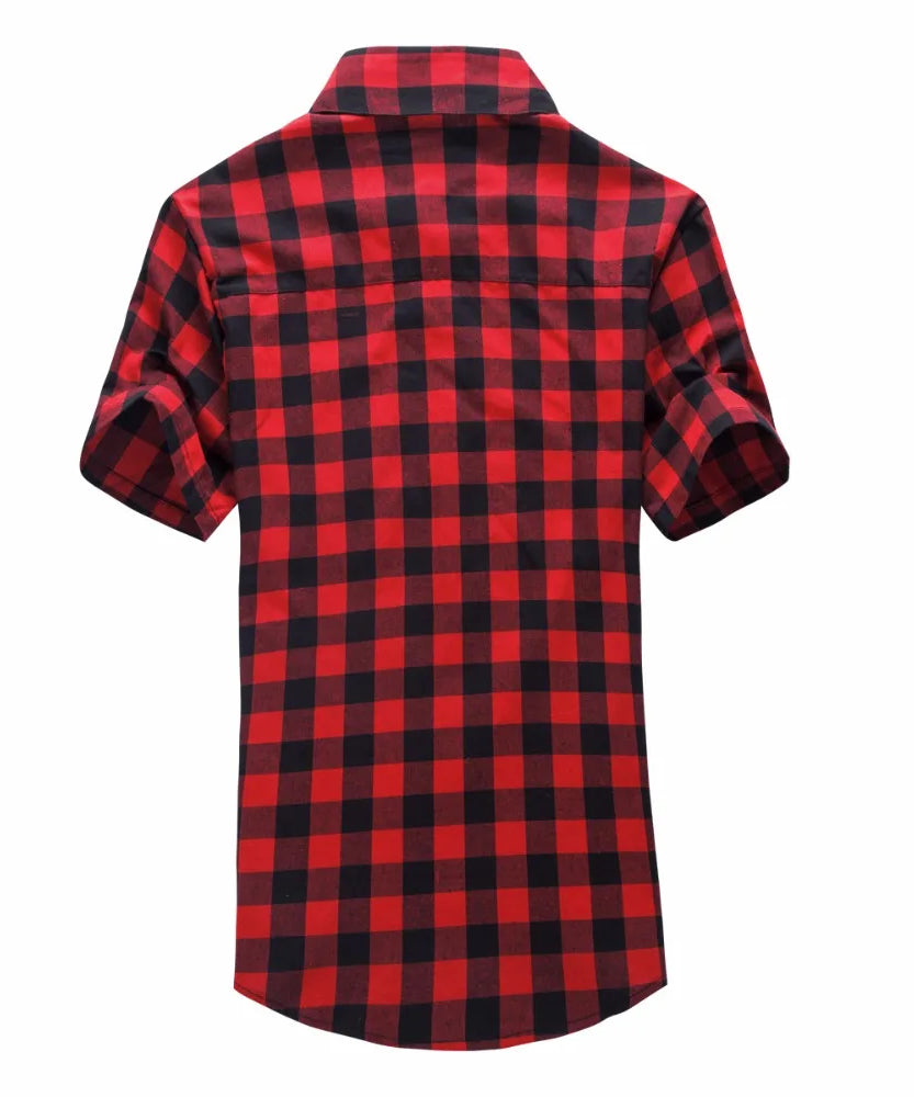 Red And Black Plaid Shirt Men Shirts 2025 New Summer Fashion Chemise Homme Mens Checkered Shirts Short Sleeve Shirt Men Blouse