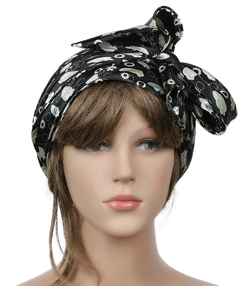 Women Fashion Sleeping Bonnet Cap Soft Pure Silk Sleep Hats Hair Care Wrap Female Night Cap 10 kinds of color