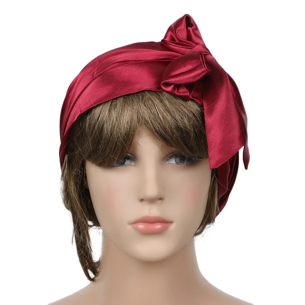 Women Fashion Sleeping Bonnet Cap Soft Pure Silk Sleep Hats Hair Care Wrap Female Night Cap 10 kinds of color