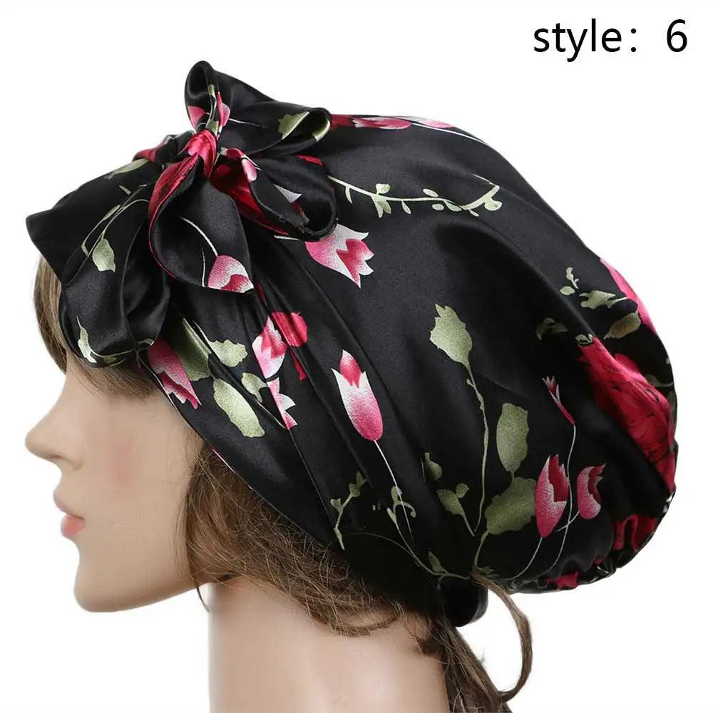 Women Fashion Sleeping Bonnet Cap Soft Pure Silk Sleep Hats Hair Care Wrap Female Night Cap 10 kinds of color