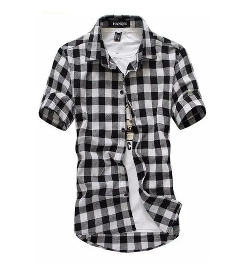 Red And Black Plaid Shirt Men Shirts 2025 New Summer Fashion Chemise Homme Mens Checkered Shirts Short Sleeve Shirt Men Blouse