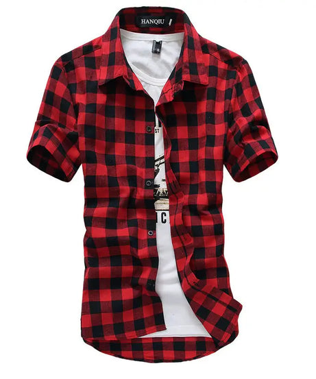 Red And Black Plaid Shirt Men Shirts 2025 New Summer Fashion Chemise Homme Mens Checkered Shirts Short Sleeve Shirt Men Blouse