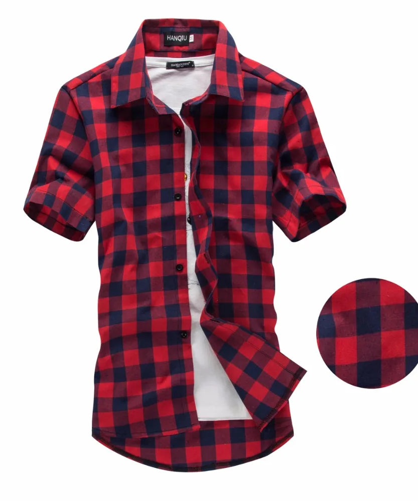 Red And Black Plaid Shirt Men Shirts 2025 New Summer Fashion Chemise Homme Mens Checkered Shirts Short Sleeve Shirt Men Blouse