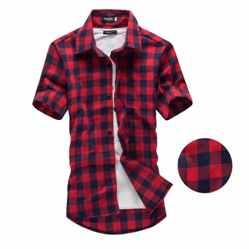 Red And Black Plaid Shirt Men Shirts 2025 New Summer Fashion Chemise Homme Mens Checkered Shirts Short Sleeve Shirt Men Blouse