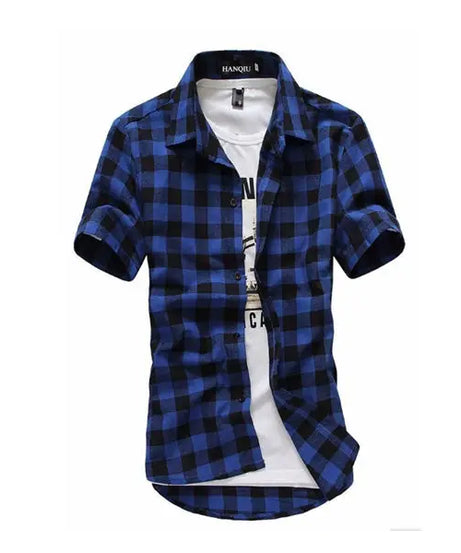 Red And Black Plaid Shirt Men Shirts 2025 New Summer Fashion Chemise Homme Mens Checkered Shirts Short Sleeve Shirt Men Blouse
