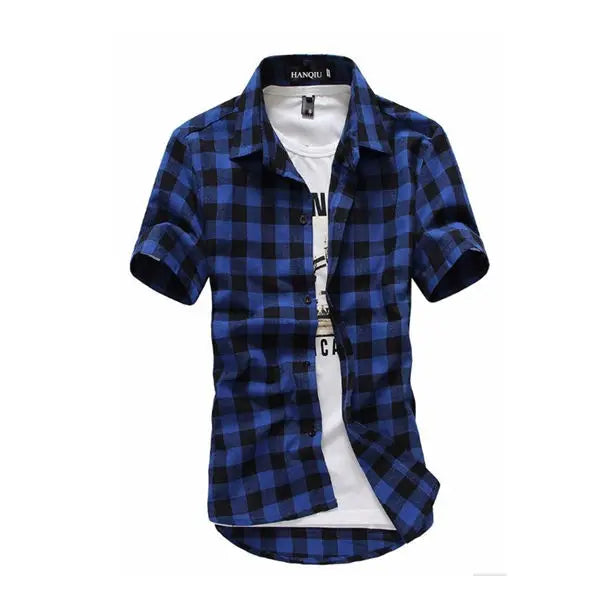 Red And Black Plaid Shirt Men Shirts 2025 New Summer Fashion Chemise Homme Mens Checkered Shirts Short Sleeve Shirt Men Blouse