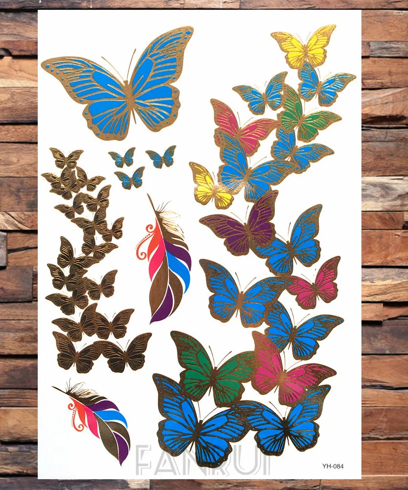 Sexy Sun Moon Star Temporary Tattoo Women Party Body Arm Art Fake Flash Tatoos Gold Metallic Tattoo Stickers Girl Bracelet Wrist