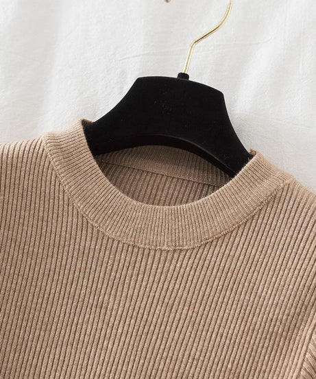 2025 women thick sweater pullovers khaki casual autumn winter button o-neck chic sweater female slim knit top soft jumper tops