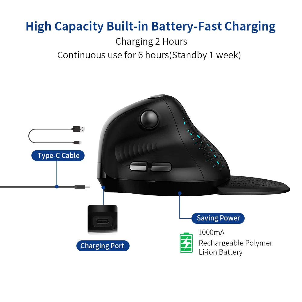 Delux Seeker M618XSD Ergonomic Vertical Mouse OLED Screen USB Wireless+BT 5.0  Rechargeable 1000hz Berichtsrate For PC Laptop