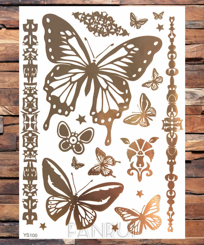 Sexy Sun Moon Star Temporary Tattoo Women Party Body Arm Art Fake Flash Tatoos Gold Metallic Tattoo Stickers Girl Bracelet Wrist