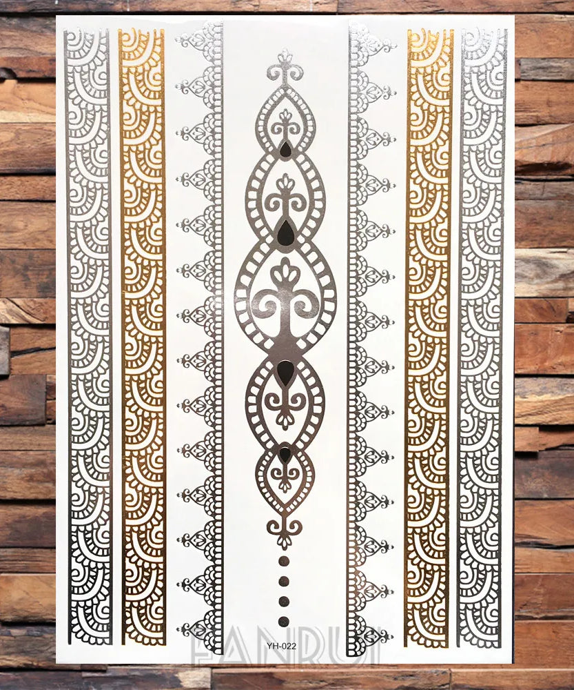 Sexy Sun Moon Star Temporary Tattoo Women Party Body Arm Art Fake Flash Tatoos Gold Metallic Tattoo Stickers Girl Bracelet Wrist