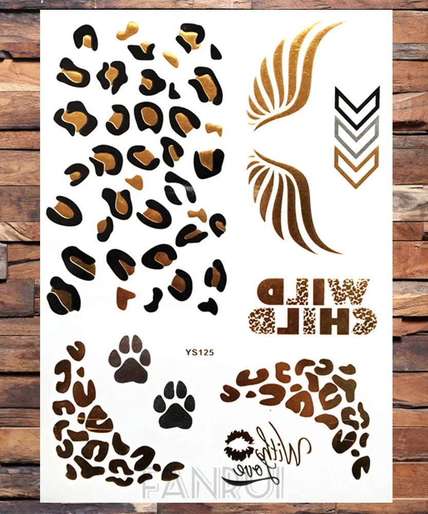 Sexy Sun Moon Star Temporary Tattoo Women Party Body Arm Art Fake Flash Tatoos Gold Metallic Tattoo Stickers Girl Bracelet Wrist