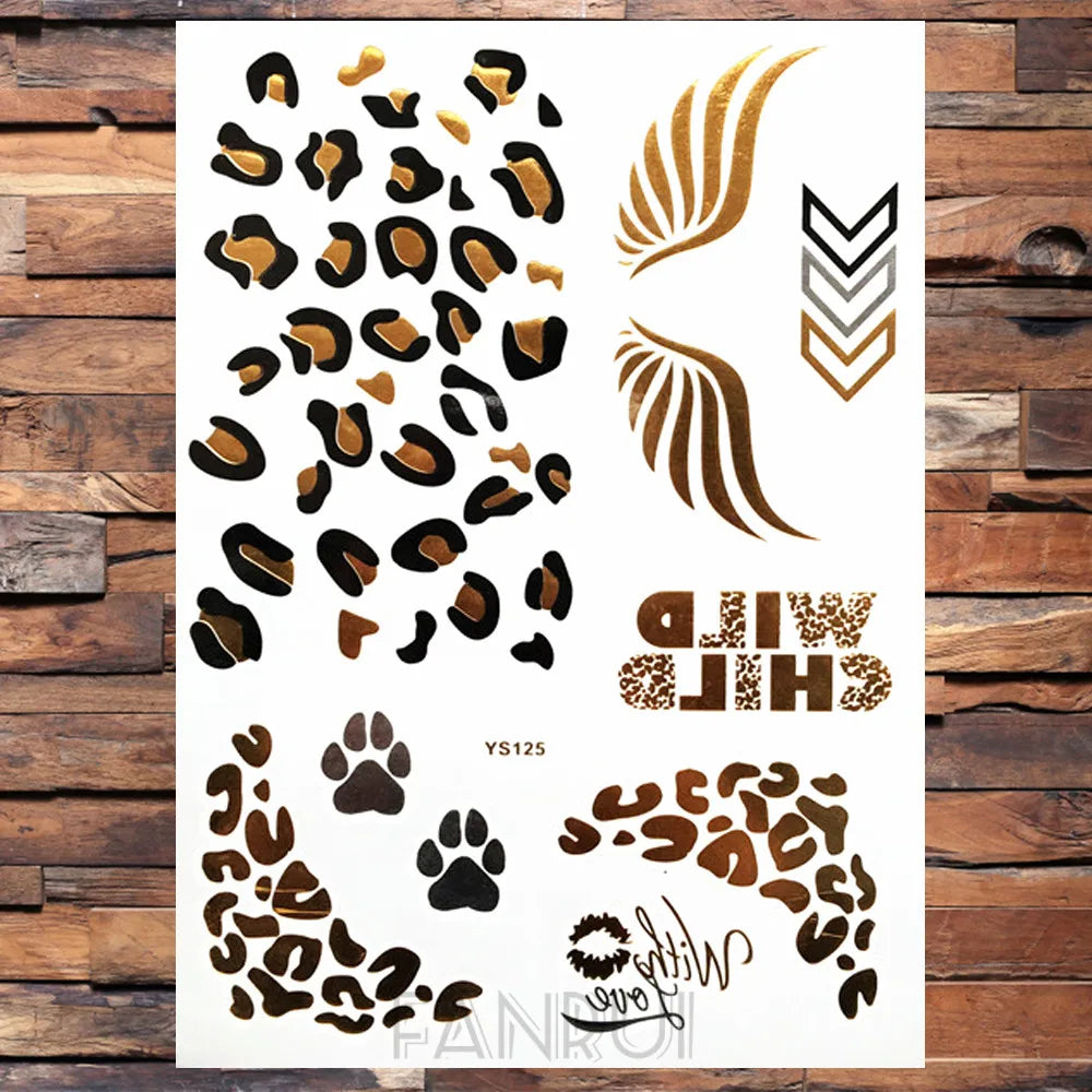 Sexy Sun Moon Star Temporary Tattoo Women Party Body Arm Art Fake Flash Tatoos Gold Metallic Tattoo Stickers Girl Bracelet Wrist