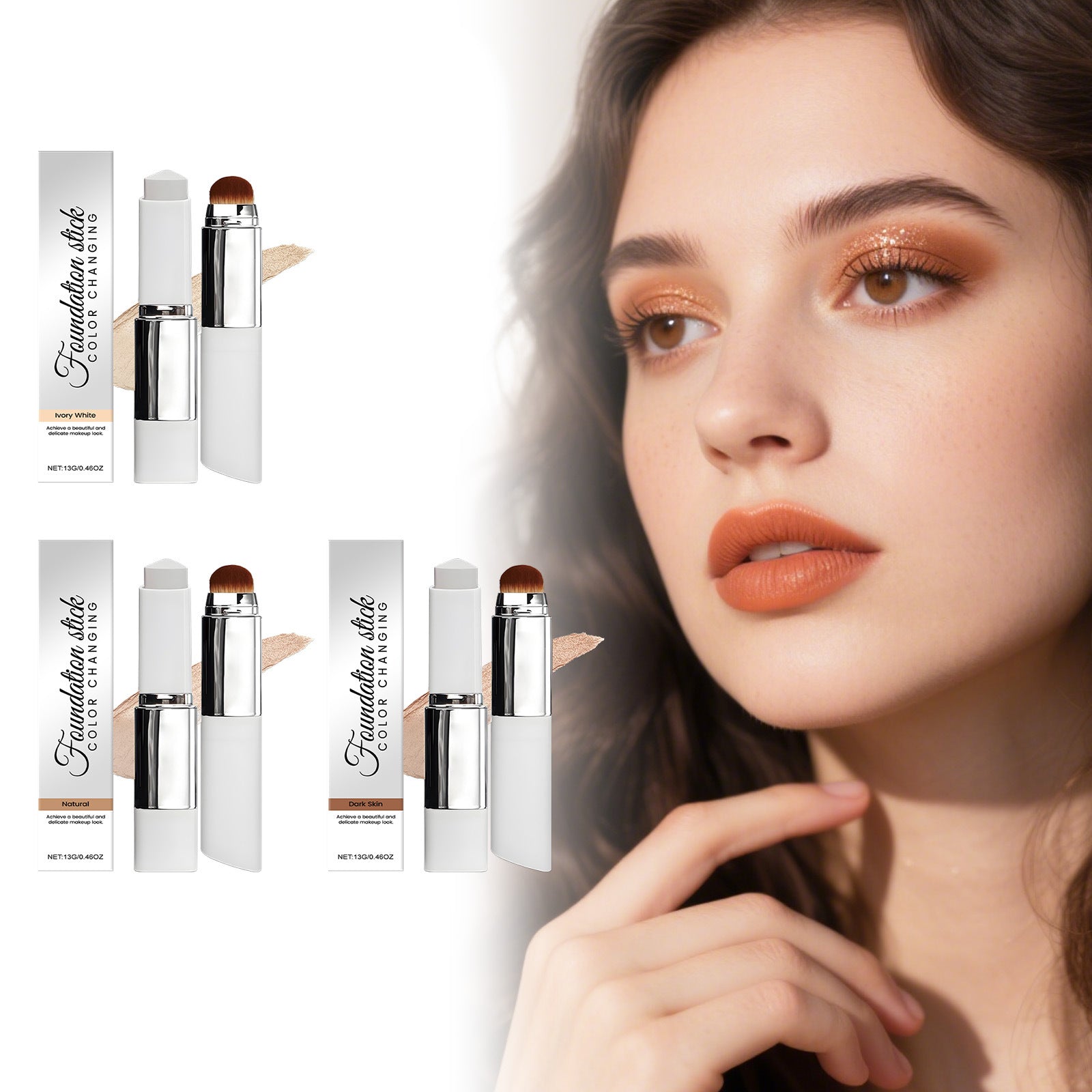 2-in-1 Color-Changing Foundation Liquid Stick Lasting Concealer Lightweight Moisturizing Brightening Matte Natural Base Makeup
