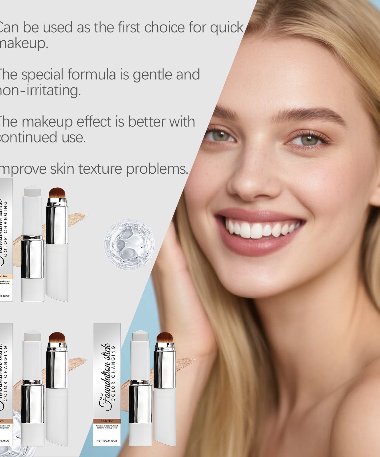 2-in-1 Color-Changing Foundation Liquid Stick Lasting Concealer Lightweight Moisturizing Brightening Matte Natural Base Makeup