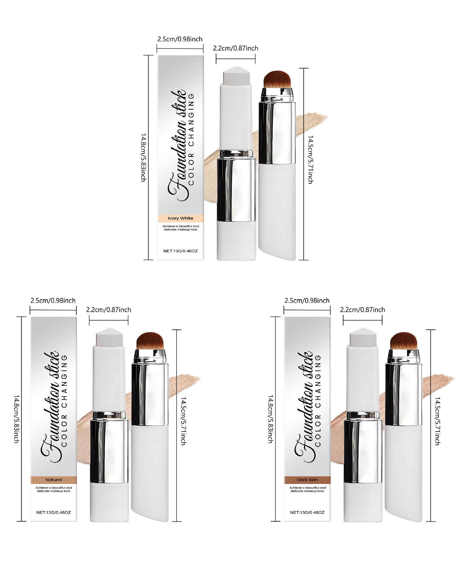 2-in-1 Color-Changing Foundation Liquid Stick Lasting Concealer Lightweight Moisturizing Brightening Matte Natural Base Makeup