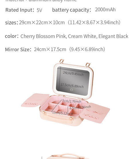 Portable Makeup Organizer Box with LED Light & Mirror – Travel-Friendly Cosmetic Train Case for Brushes box