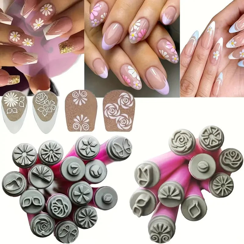 4/6/10Pcs Set Nail Art Stamp Pen DIY Floral Butterfly Nail Graffiti Nail Dotting Tools Polishing Painting Drawing Manicure Tools
