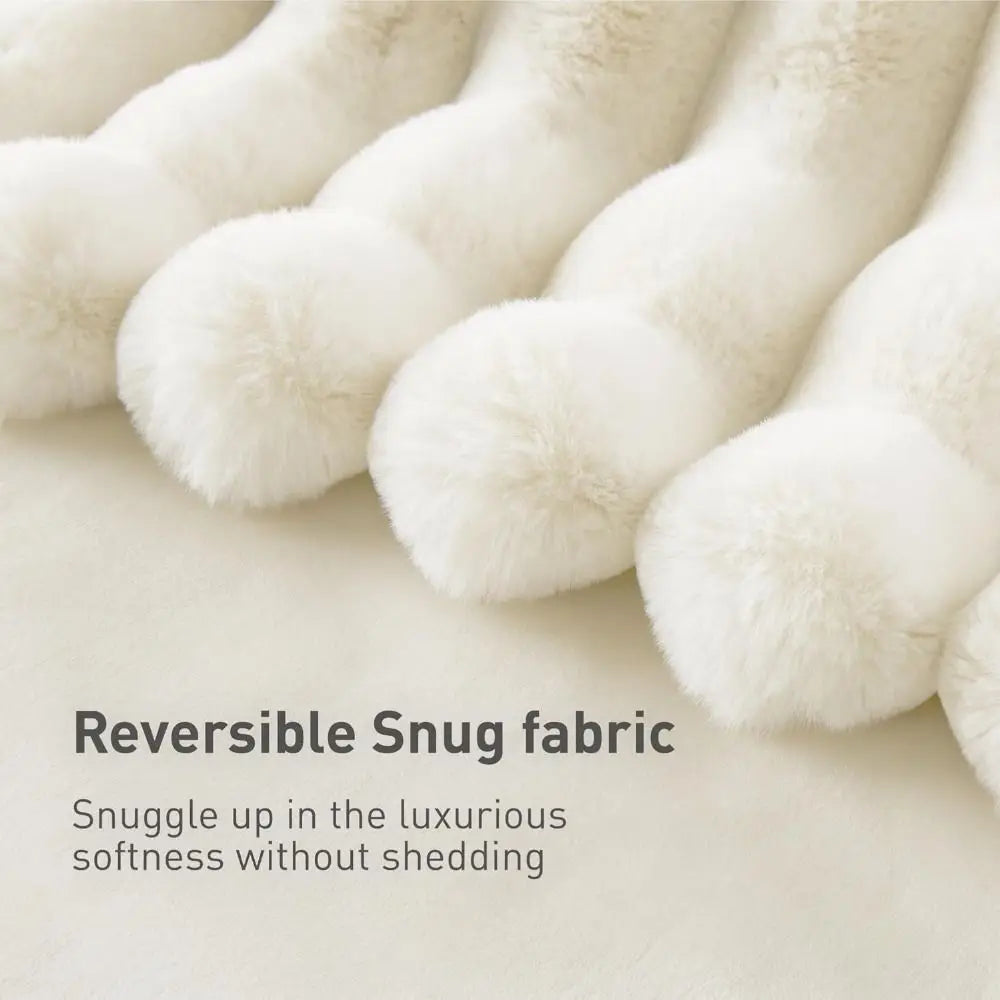 Ultra Soft Faux Rabbit Fur Throw Blanket Warm Plush Striped Blankets Conditioning Quilt Fluffy Throws for Couch Chair Sofa