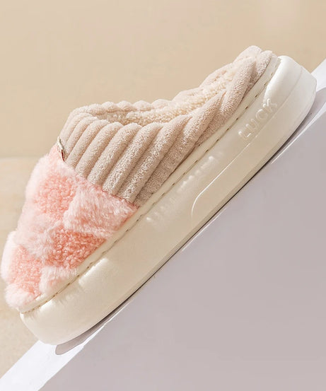 Fashion Couple Winter Toe Wrap Warm Plaid Cotton Slippers Thick Soft Sole Slides Men Women Indoor Floor Flat Home Non-slip Shoes