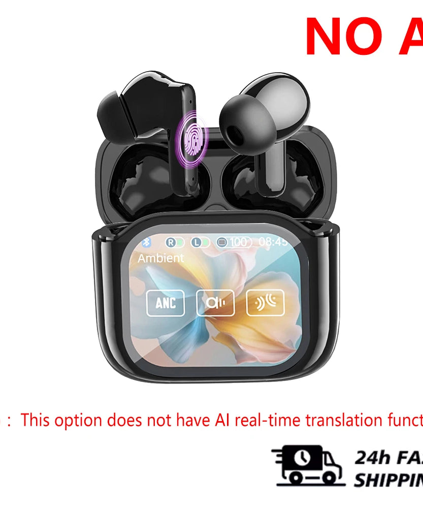 Real Time Translators Headphones with Touch Screen 144 Languages Translation Bluetooth 5.4 Earbuds Noise Cancelling Headset