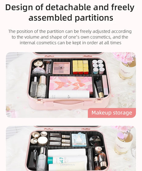 Lighted Makeup Case with Mirror - Portable Travel Makeup Organizer with LED Mirror, 3 Light Settings, Rechargeable Makeup Bag w