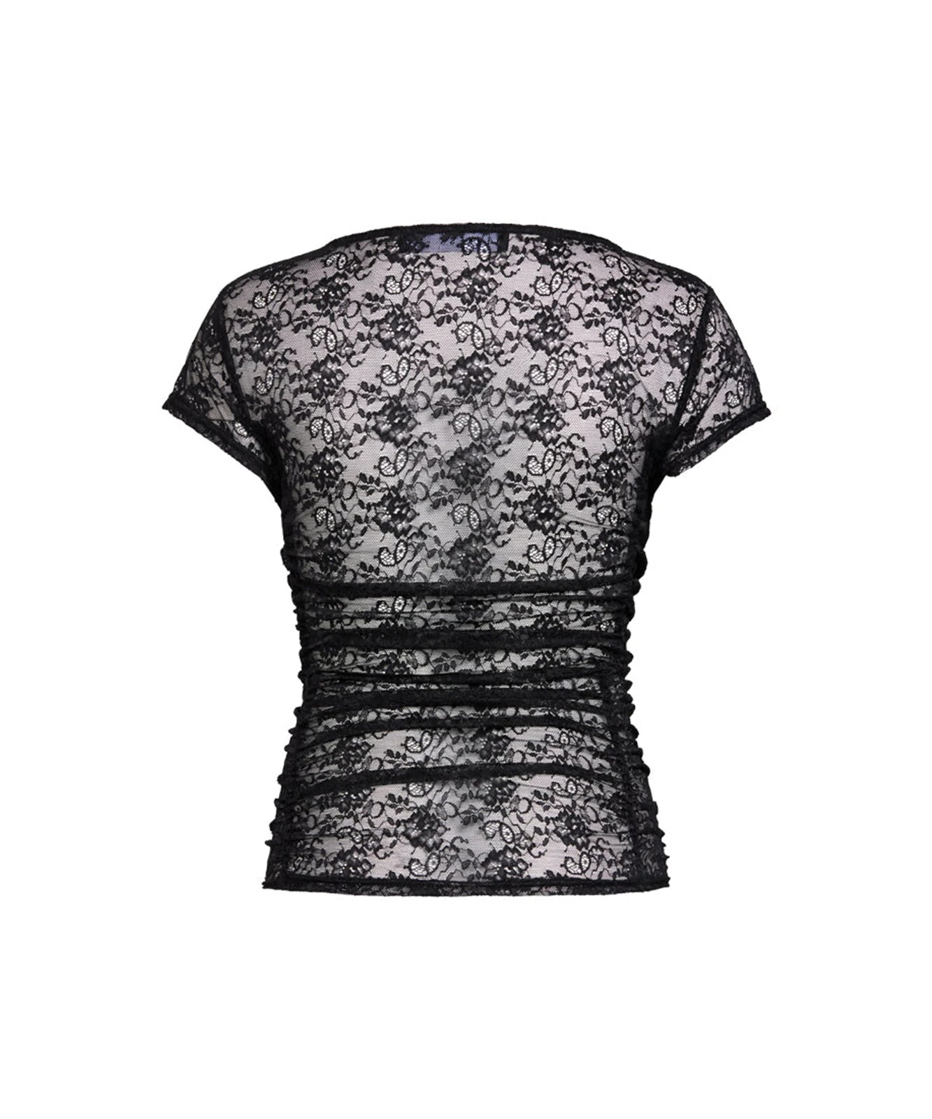 Women Lace Sexy Y2k Basics Minimalist Tanks Camis T-shirt Crew Neck Short Sleeve See-through Summer Tops for Club Party