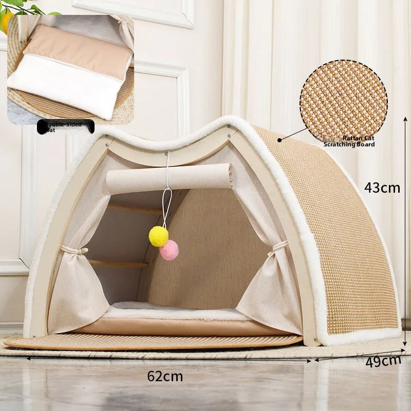 Warmth Enclosed Wooden  Scratching Board Large Villa Sle  House for All Seasons Indoor Pet elter  Tent Dog Bed