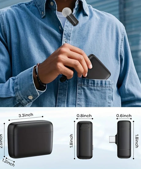 Wireless Lavalier Microphone with Charging Case Windproof Fleece Suitable for Phones Laptop Devices with Noise canceling MIC
