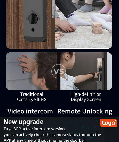 3D Real-time Intercom Face Recognition Digital Door Lock With Camera FIngerprint Password Unlock Keyless Electronic Door Lock