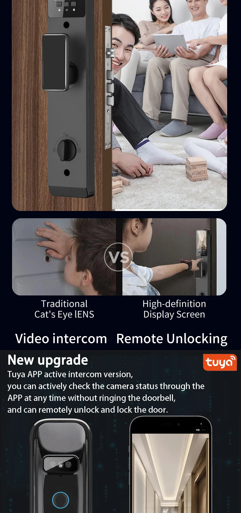 3D Real-time Intercom Face Recognition Digital Door Lock With Camera FIngerprint Password Unlock Keyless Electronic Door Lock