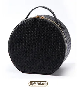 Waterproof Round Vanity Case with LED Light Mirror - Large Capacity, Portable Cosmetic Organizer Bag for Business Trips & Travel