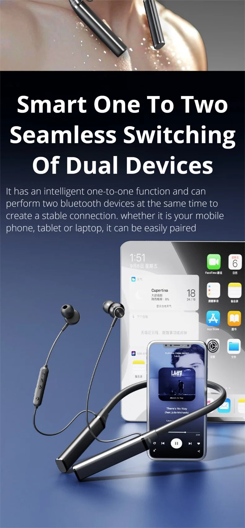 EARDECO 80 Hours Bass 5.4 Bluetooth Headphone Sport Wireless Headphones In-ear Outdoor  waterproof headset Noise Reduction