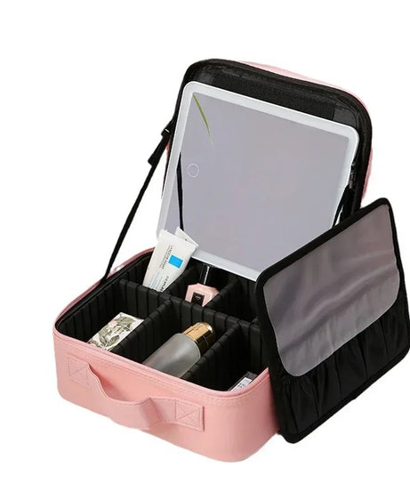 New LED Lighted Cosmetic Case With Mirror PU Leather Portable Travel Makeup Storage Bags Waterproof Travel Makeup Bag