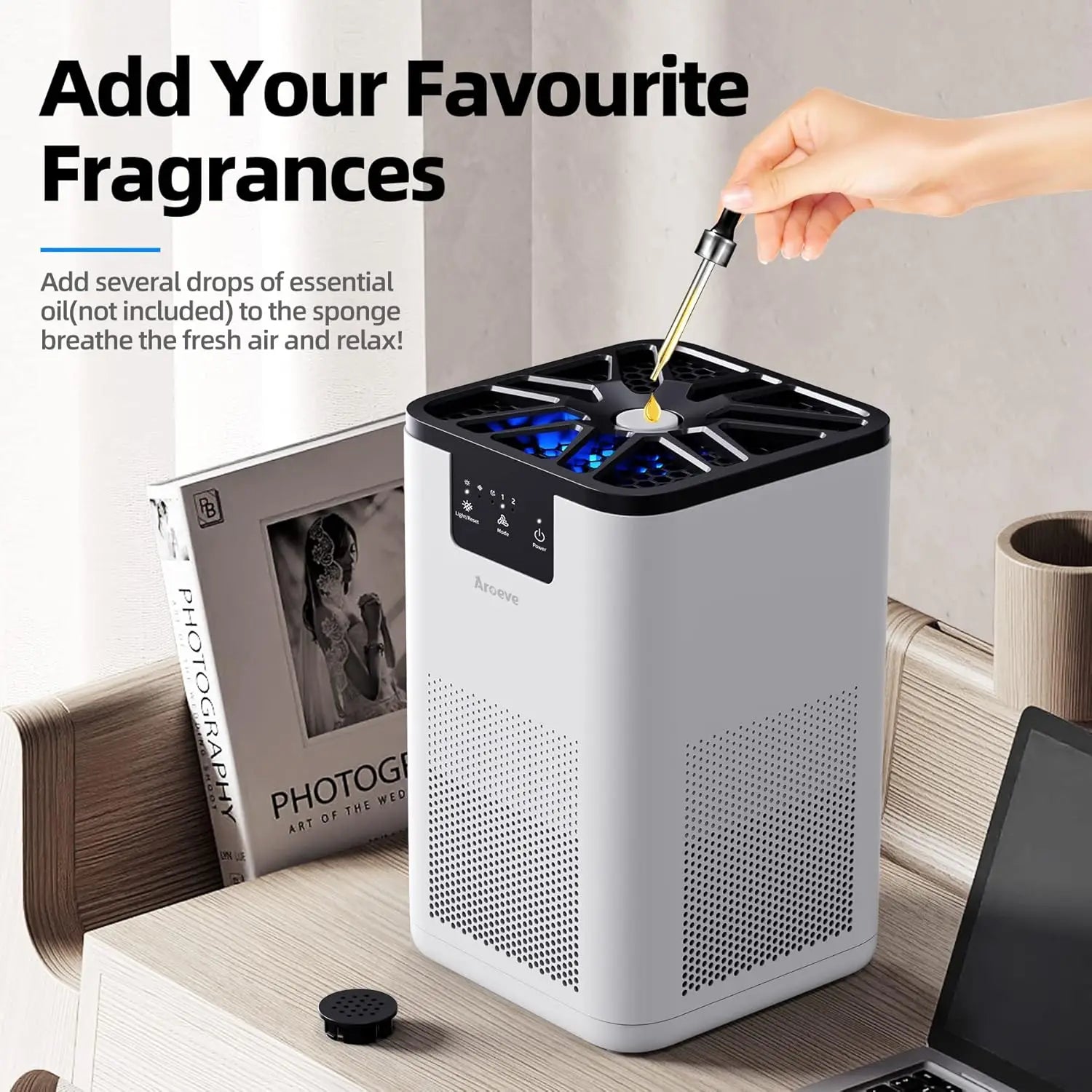 AROEVE Air Purifiers for Bedroom Odor Cleanin With Aromatherapy Function For Pet Smoke Pollen Dander Hair Smell 20dB Air Cleaner