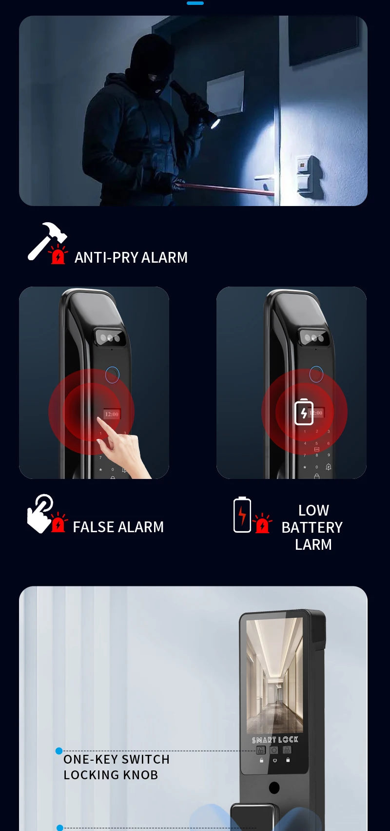 3D Real-time Intercom Face Recognition Digital Door Lock With Camera FIngerprint Password Unlock Keyless Electronic Door Lock