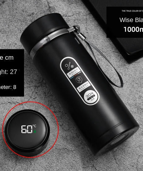 800ML-1L Stainless Steel Thermos Bottle 304 Tea Bottle Car Vacuum Bottle with LED Temperature Display Portable Drinking Cup