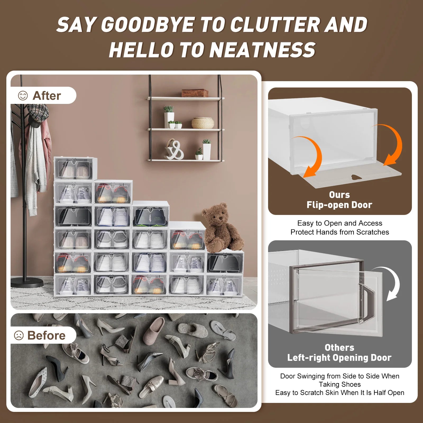 20pcs Shoes Transparent Cabinet Organizer System Stackable Plastic Sneaker Display Case Storage Box Shoe Rack