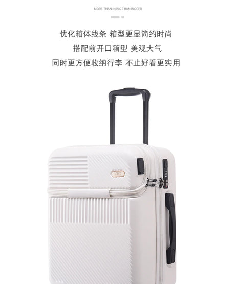 New front opening boarding suitcase men women 20/24/26 inch lightweight trolley travel luggage fashion USB charging luggage