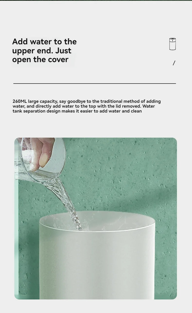 260ML Poratable Automatic Humidifier DiffuserWithout Oil Mute Quite Humidier Car USB For Home HouseWith Light Mini Humidifier