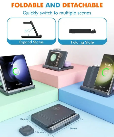 3 in 1 Wireless Charger Stand For Samsung Z Fold Zflip5 S24 S23 Ultra Galaxy Watch 6 5 Buds2 Foldable Fast Charging Dock Station
