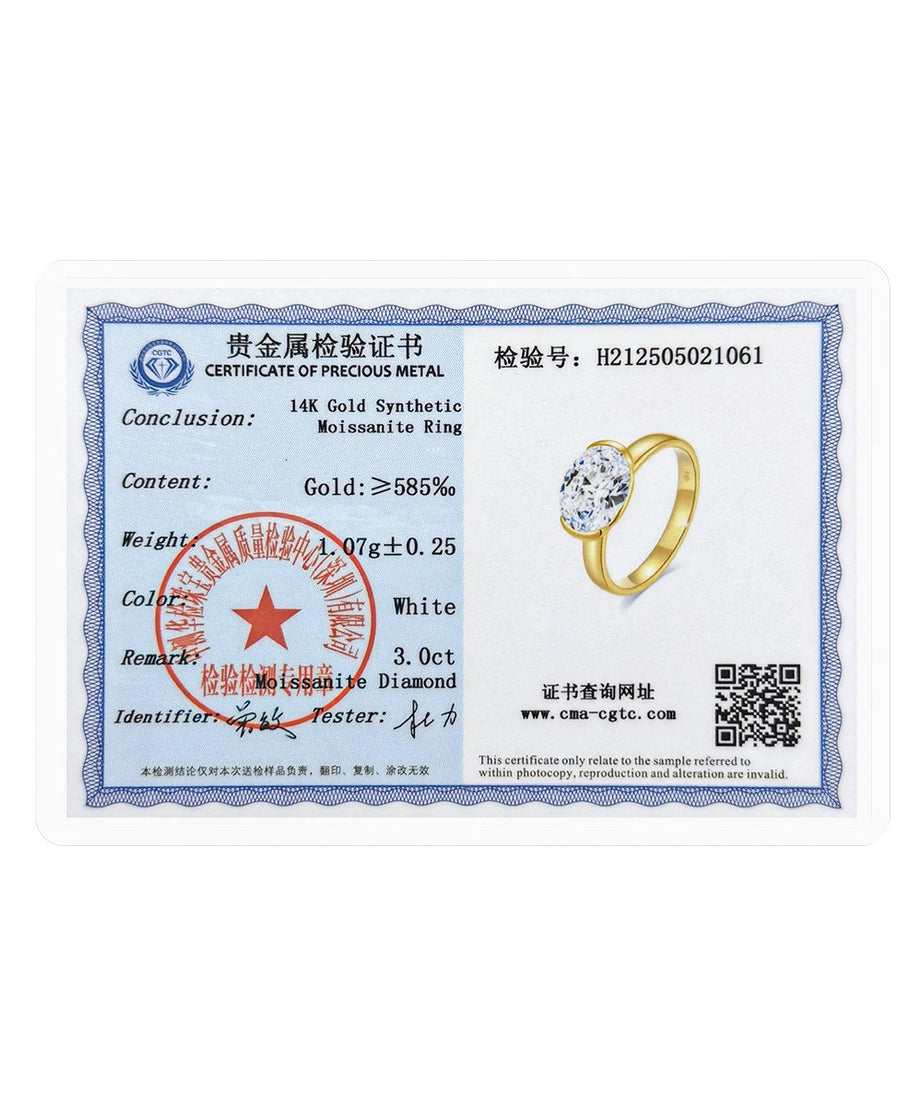 14K Gold Certified Oval Cut Moissanite Ring for Women Lab Created Diamond Engagement Wedding Yuan Bao Ring Jewelry Classic