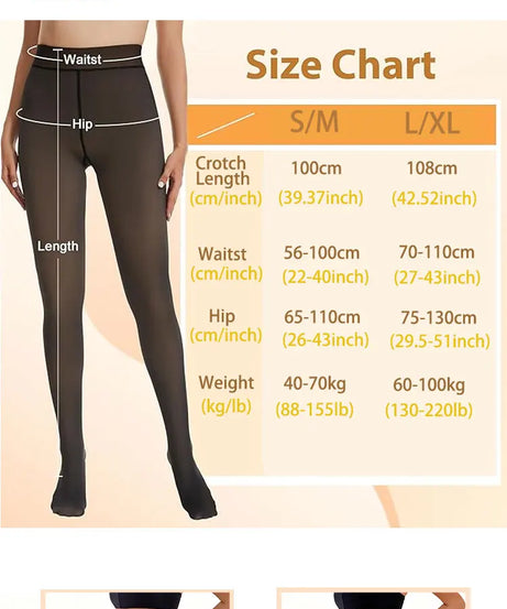 New Women Fleece Lined Black Tights Sheer Fake Translucent Warm Winter Pantyhose Leggings Outfit Thick Tights Invisible Crotch