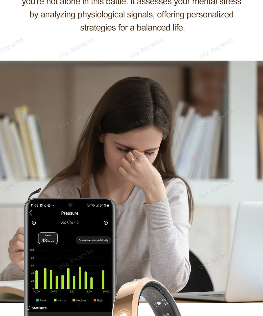 2025 Smart Ring Women Men Super narrow 6.3mm Heart Rate Health Stress measurement Monitor IP68 Waterproof Fashion Sports Rings