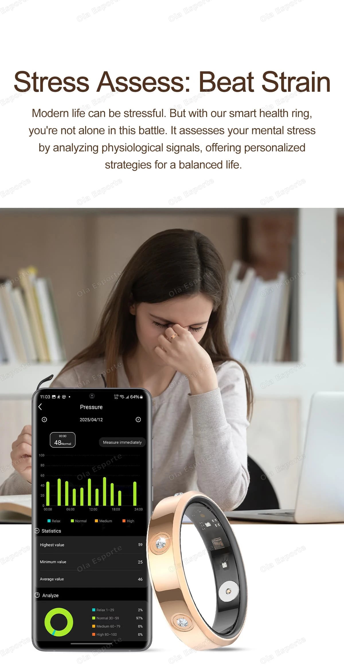 2025 Smart Ring Women Men Super narrow 6.3mm Heart Rate Health Stress measurement Monitor IP68 Waterproof Fashion Sports Rings