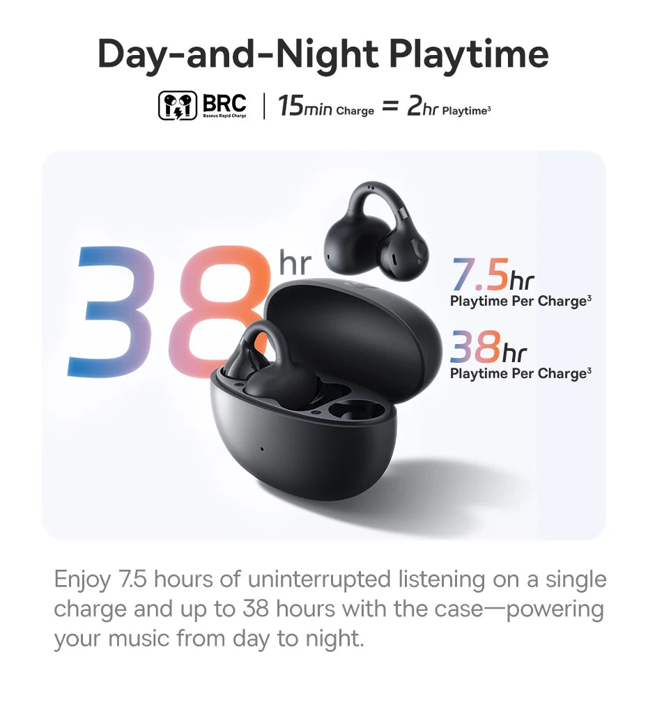 Baseus BC1 Ear Clip Earbuds Open Ear Wireless Earphones Bluetooth 6.0 Clip On Sports Headphones 4-Mics Super Bass IP55 Ear buds